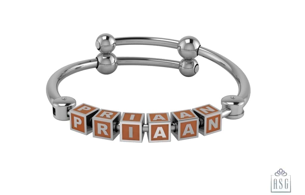 Sterling Silver Square Babykubes On Plain Pipe Adjustable Bracelet Kada Orange Babykubes Baby Kada