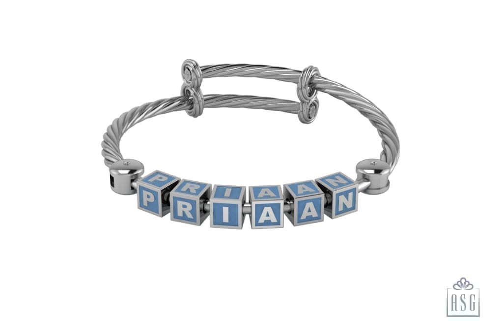 Sterling Silver Square Babykubes On Twisted Adjustable Bracelet Kada Babykubes Baby Kada Bracelets