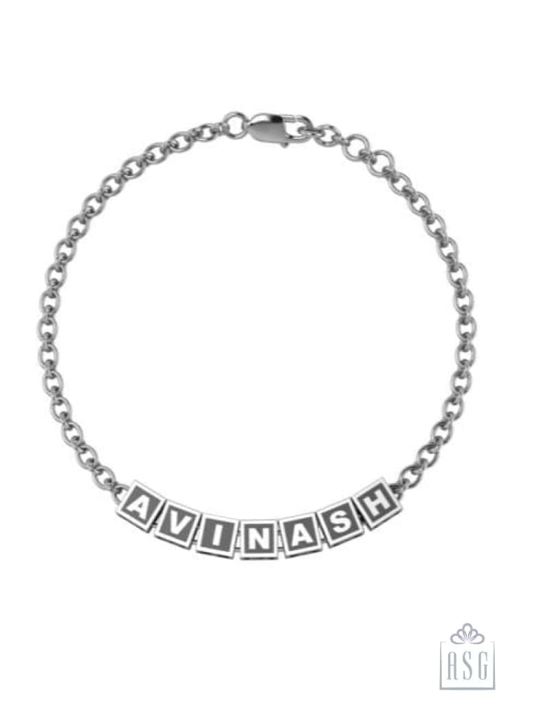 Sterling Silver Square Cubes Name Bracelet For Boys & Men Bracelets And