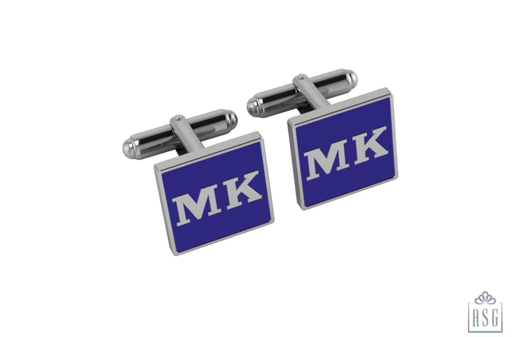 Personalised Sterling Silver Cufflinks Square For Men Blue
