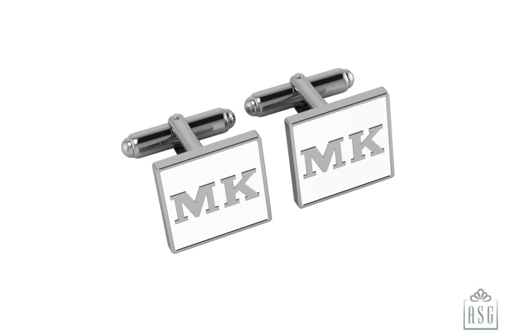 Personalised Sterling Silver Cufflinks Square For Men White
