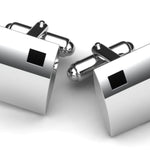 Sterling Silver Cufflinks - Square with small black enamelled square