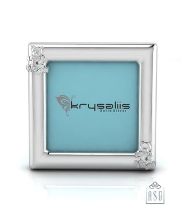 Silver Plated Photo Frame for Baby and Kids - Square with Teddy
