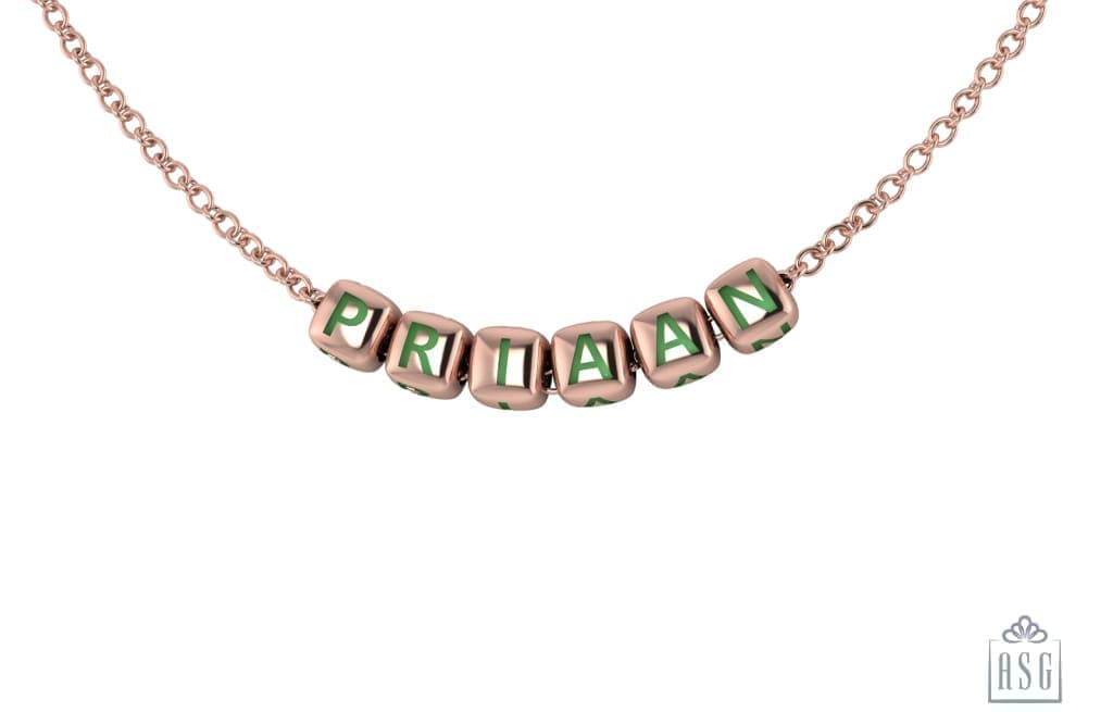 Sterling Silver With 18 Kt Pink Gold Plating Dice Babykubes Necklace For Baby & Child Green / 9