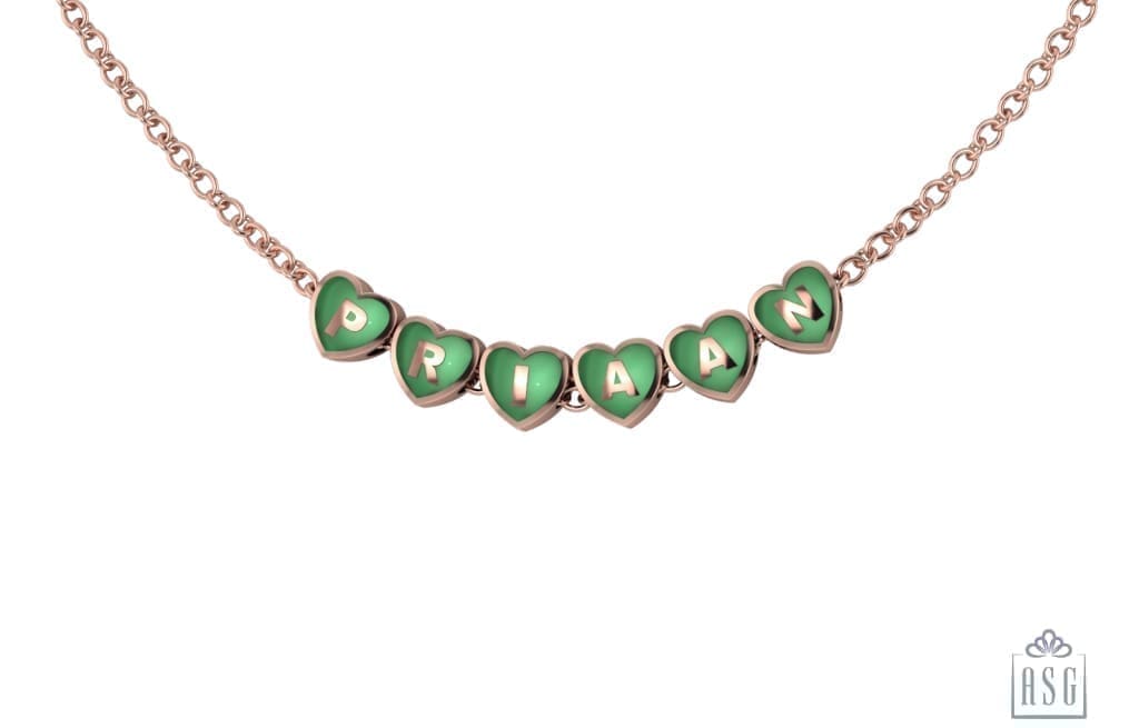 Sterling Silver With 18 Kt Pink Gold Plating Heart Babykubes Necklace For Baby & Child Green / 9