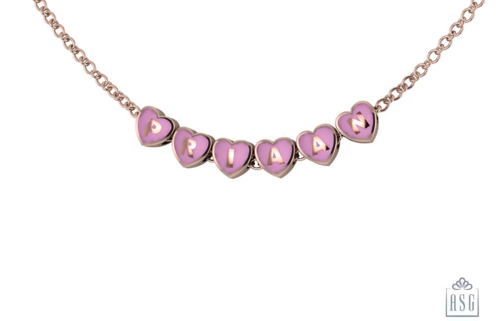 Sterling Silver With 18 Kt Pink Gold Plating Heart Babykubes Necklace For Baby & Child / 9 Babykubes