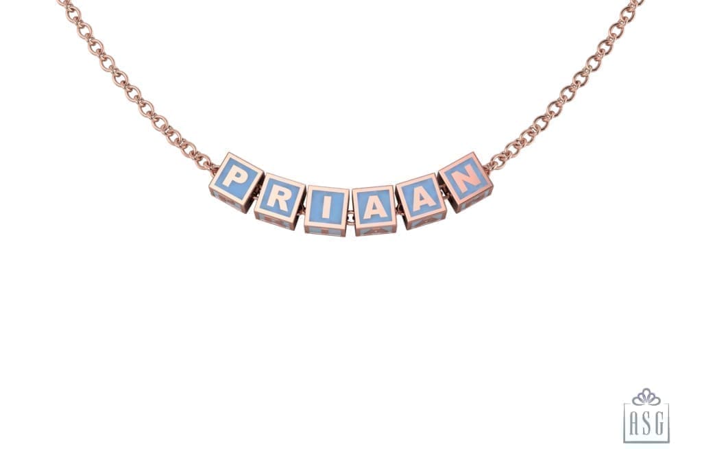 Sterling Silver With 18 Kt Pink Gold Plating Square Babykubes Necklace For Baby & Child Blue / 9