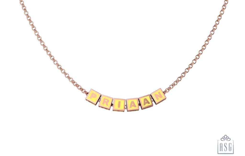 Sterling Silver With 18 Kt Pink Gold Plating Square Babykubes Necklace For Baby & Child Babykubes