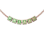 Sterling Silver With 18 Kt Pink Gold Plating Square Babykubes Necklace For Baby & Child Green / 9