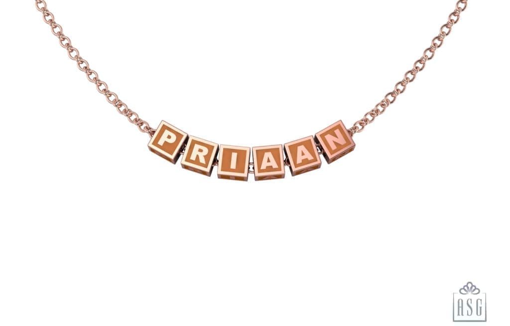 Sterling Silver With 18 Kt Pink Gold Plating Square Babykubes Necklace For Baby & Child Orange / 9