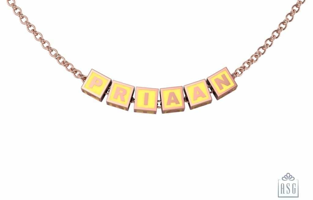 Sterling Silver With 18 Kt Pink Gold Plating Square Babykubes Necklace For Baby & Child Yellow / 9