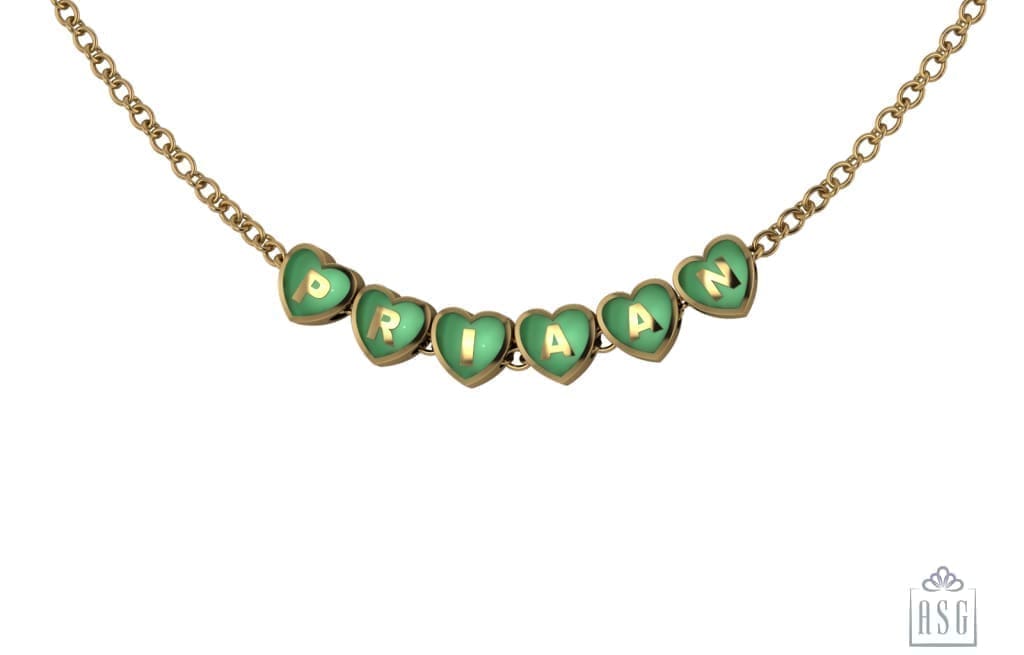 Sterling Silver With 18 Kt Yellow Gold Plating Heart Babykubes Necklace For Baby & Child Green / 9