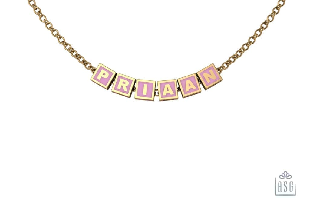 Sterling Silver With 18 Kt Yellow Gold Plating Square Babykubes Necklace For Baby & Child Pink / 9