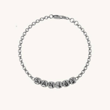 Silver Name Bracelet for Boys & Men with Dice Cubes