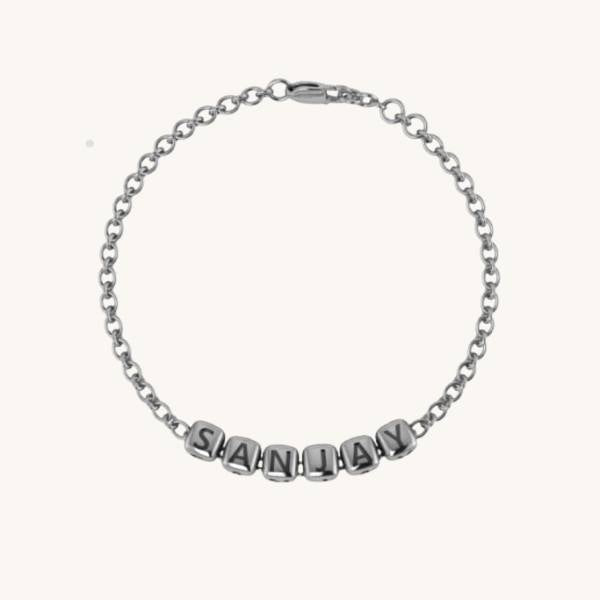 Silver Name Bracelet for Boys & Men with Dice Cubes