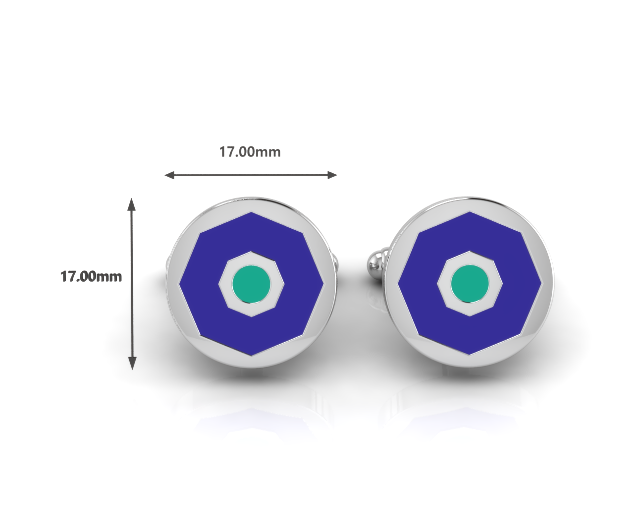 Sterling Silver Cufflinks - Hexagonal blue and green enamel