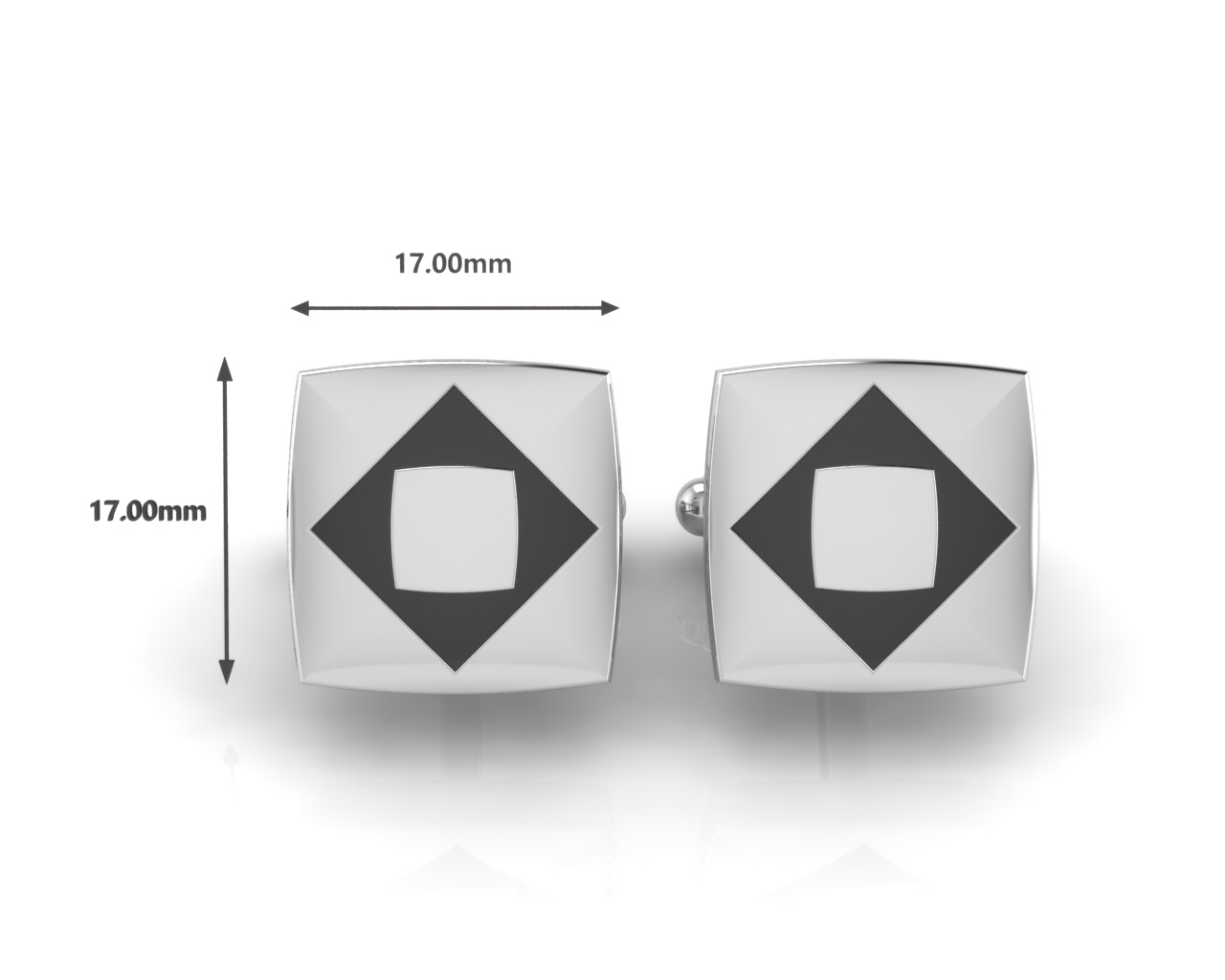 Sterling Silver Cufflinks with a centre kite shaped enamelled square