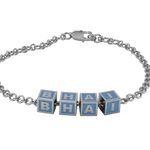 Sterling Silver Rakhi Bracelet Bhai With Blue Square Cubes