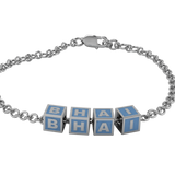 Sterling Silver Rakhi Bracelet Bhai With Blue Square Cubes