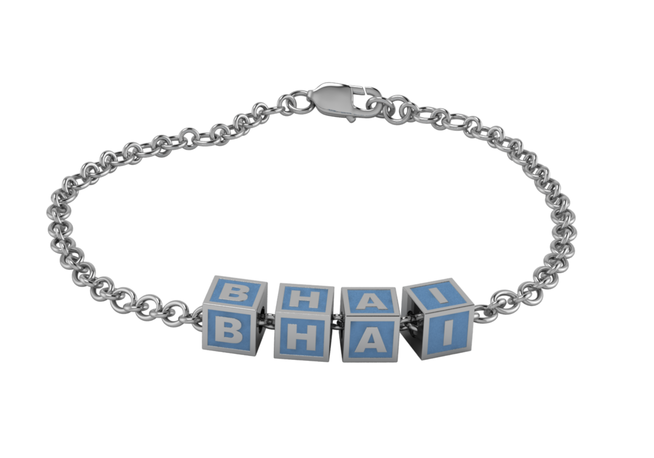 Sterling Silver Rakhi Bracelet Bhai With Blue Square Cubes