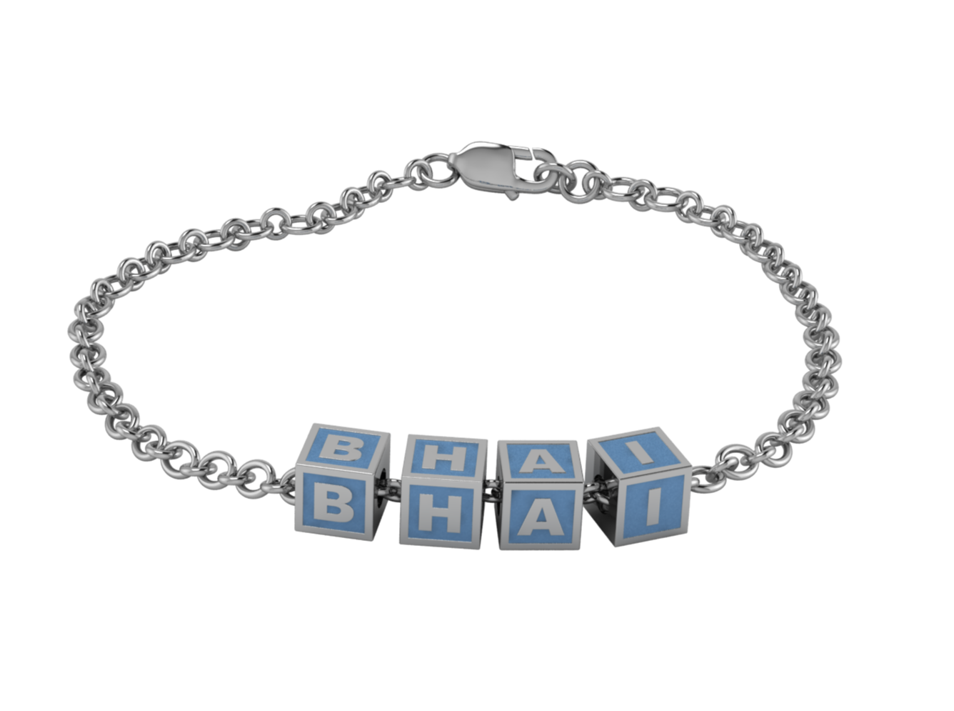 Sterling Silver Rakhi Bracelet Bhai With Blue Square Cubes