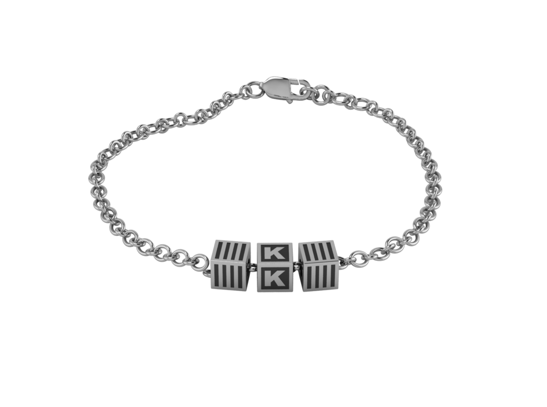 Sterling Silver Rakhi Bracelet With Oxidised Cubes For Boys & Men