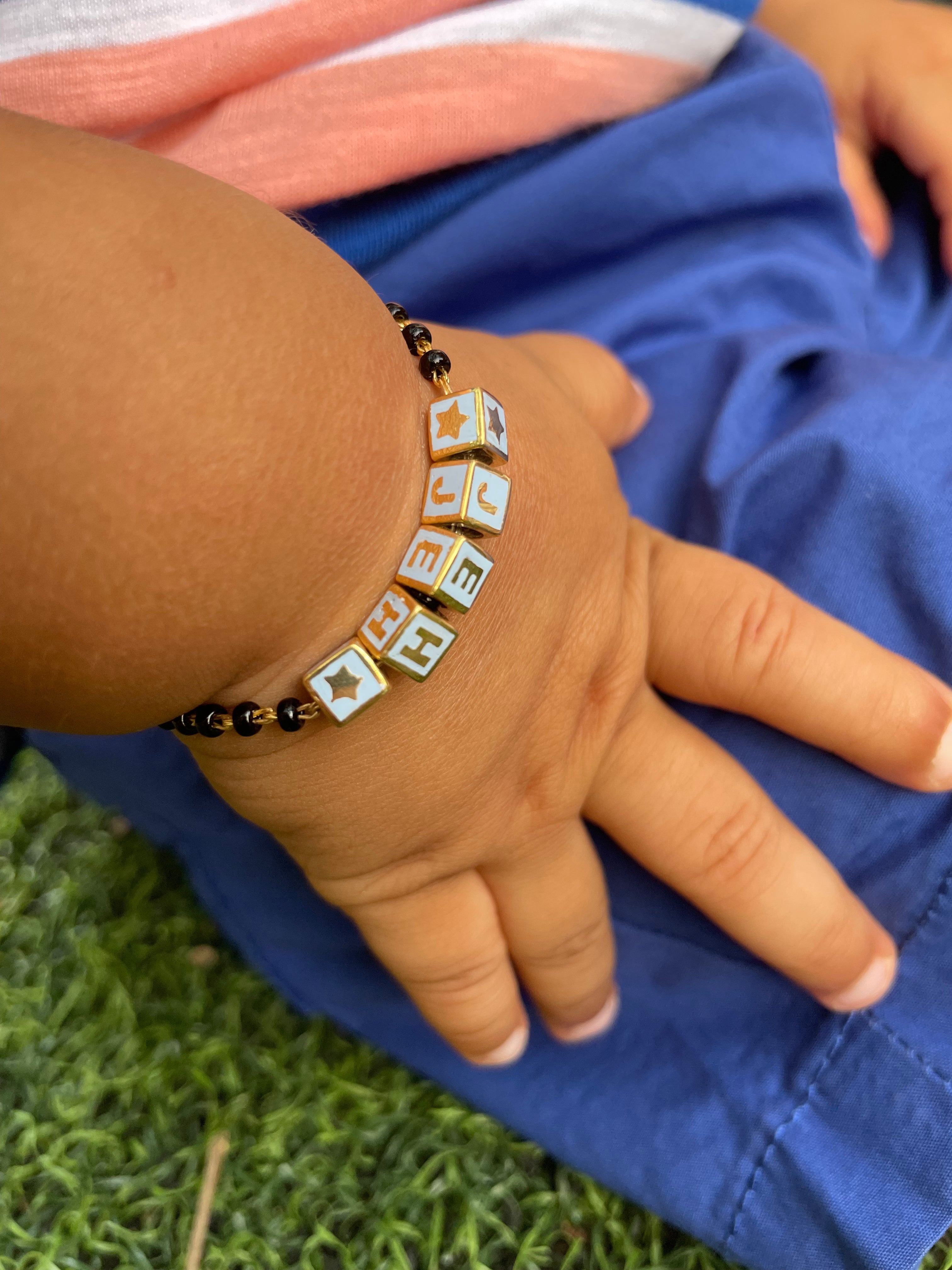Sterling Silver Name Nazariya For Baby & Child With Square Babykubes-18Kt Pink Gold Plated