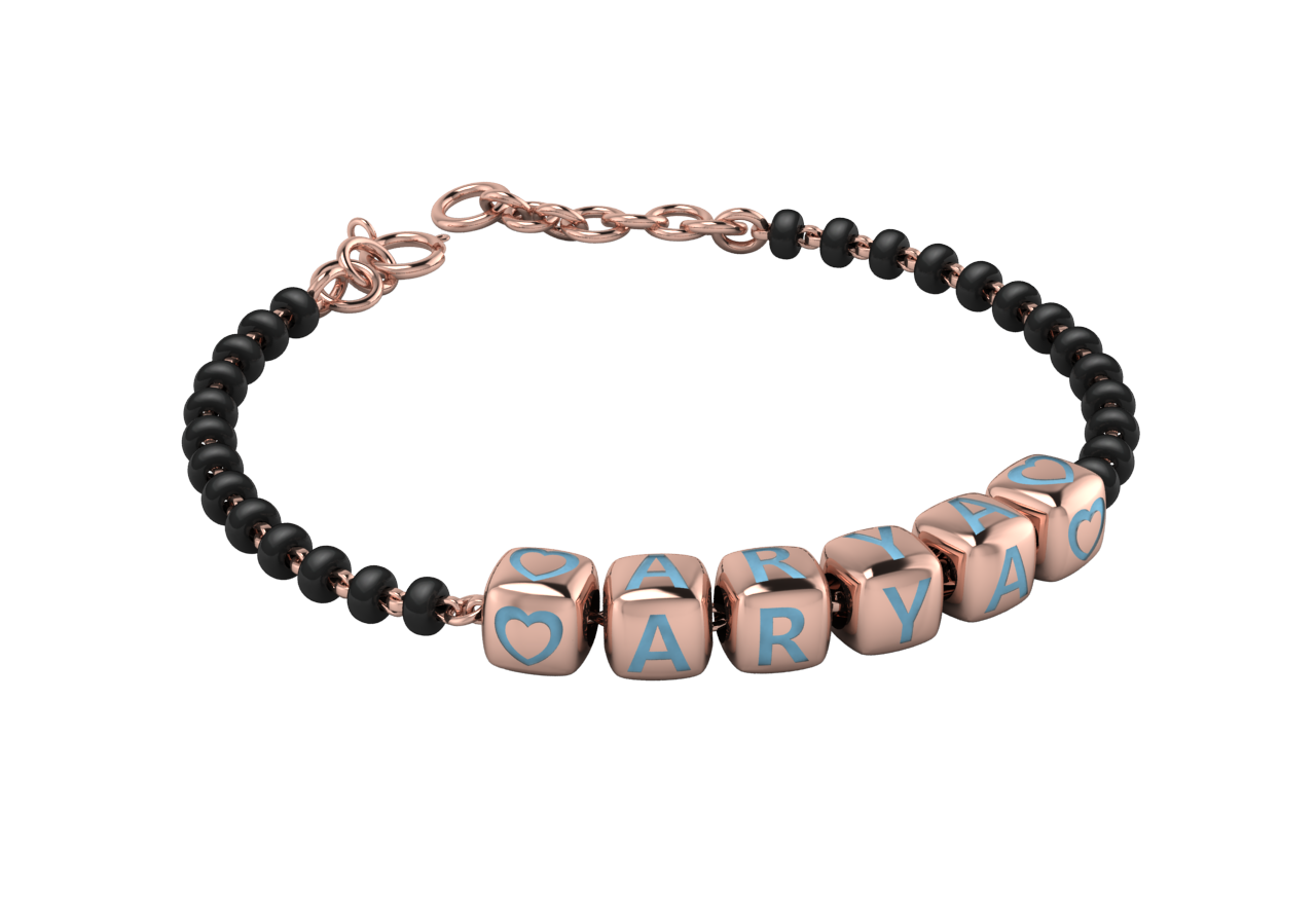 Sterling Silver Name Nazariya For Baby & Child With Dice Babykubes- 18Kt Pink Gold Plated 4 / Blue