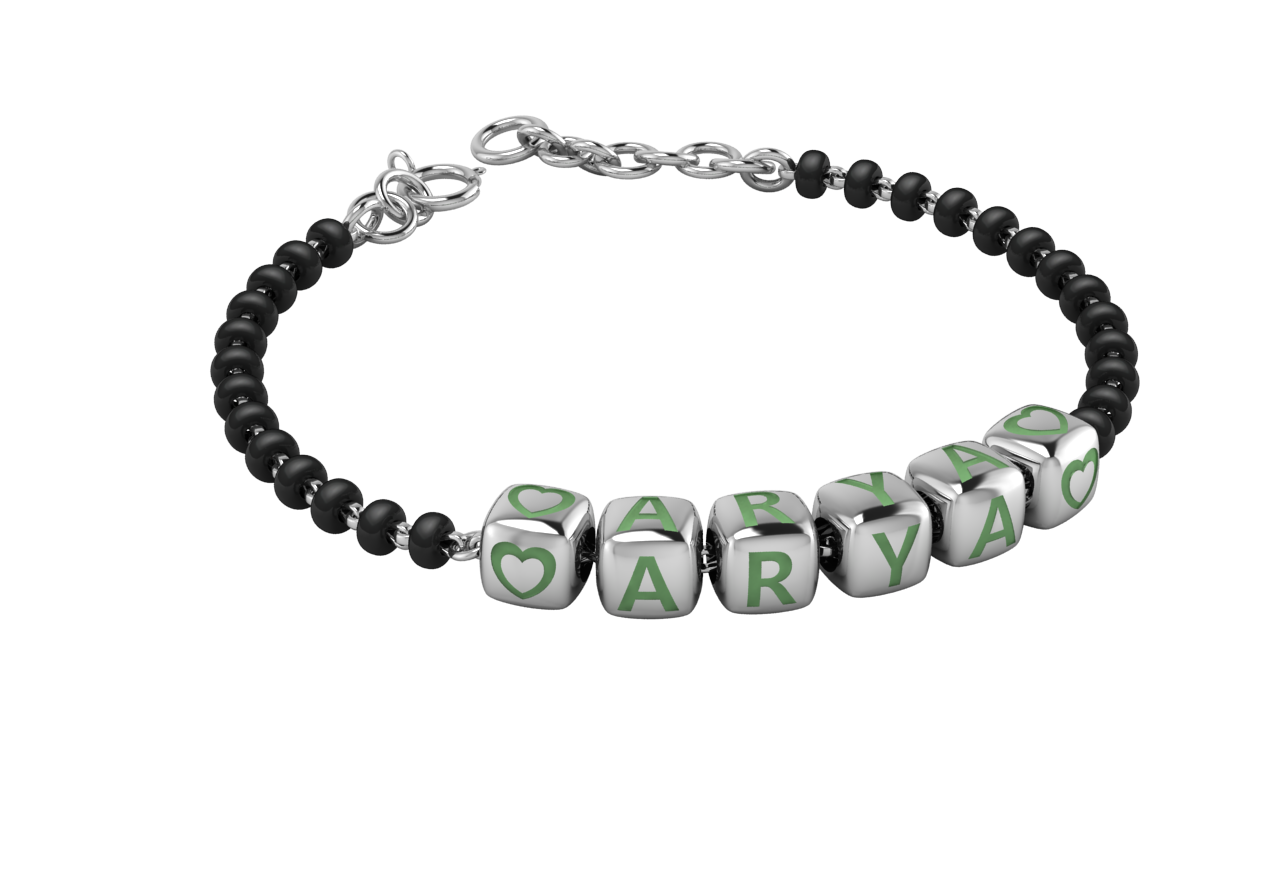 Sterling Silver Name Nazariya For Baby & Child With Dice Babykubes 4 / Green