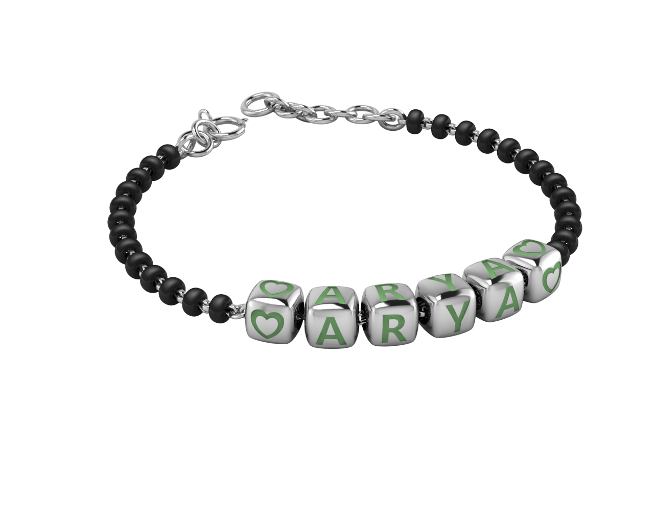 Sterling Silver Name Nazariya For Baby & Child With Dice Babykubes 4 / Green