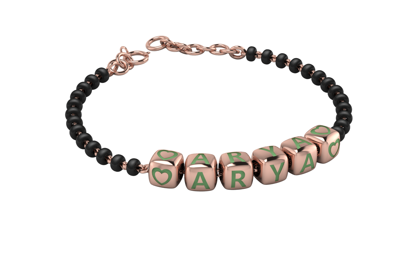 Sterling Silver Name Nazariya For Baby & Child With Dice Babykubes- 18Kt Pink Gold Plated 4 / Green