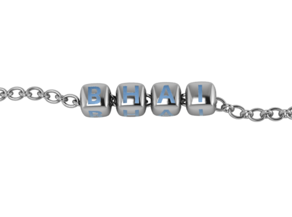 Sterling Silver Rakhi Bracelet Bhai With Hand Enamelled Blue Dice Cubes