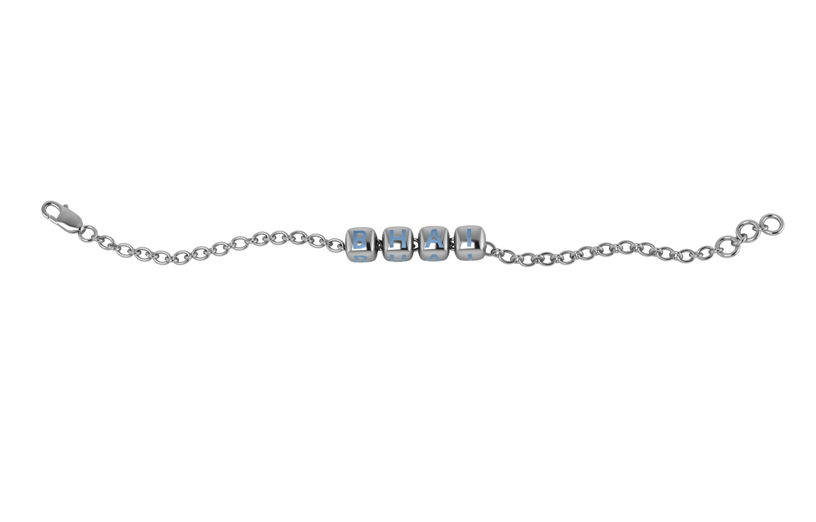 Sterling Silver Rakhi Bracelet Bhai With Hand Enamelled Blue Dice Cubes