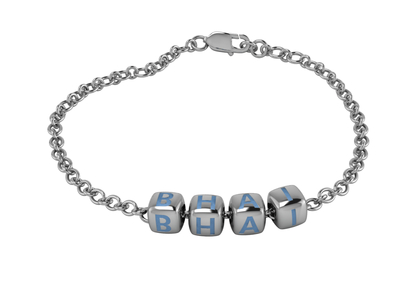 Sterling Silver Rakhi Bracelet Bhai With Hand Enamelled Blue Dice Cubes