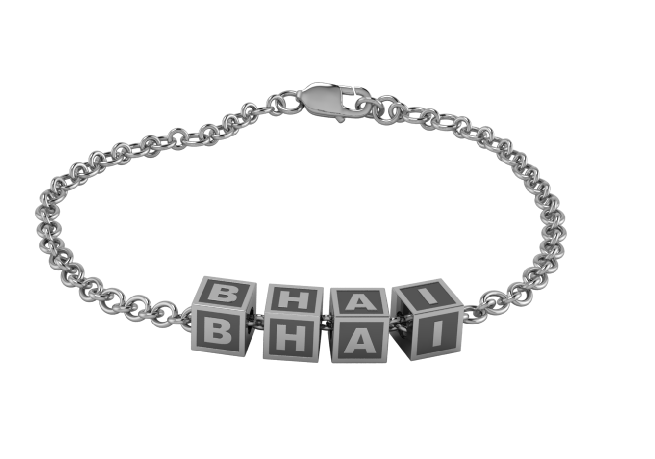 Sterling Silver Rakhi Bracelet Bhai With Oxidized Square Cubes