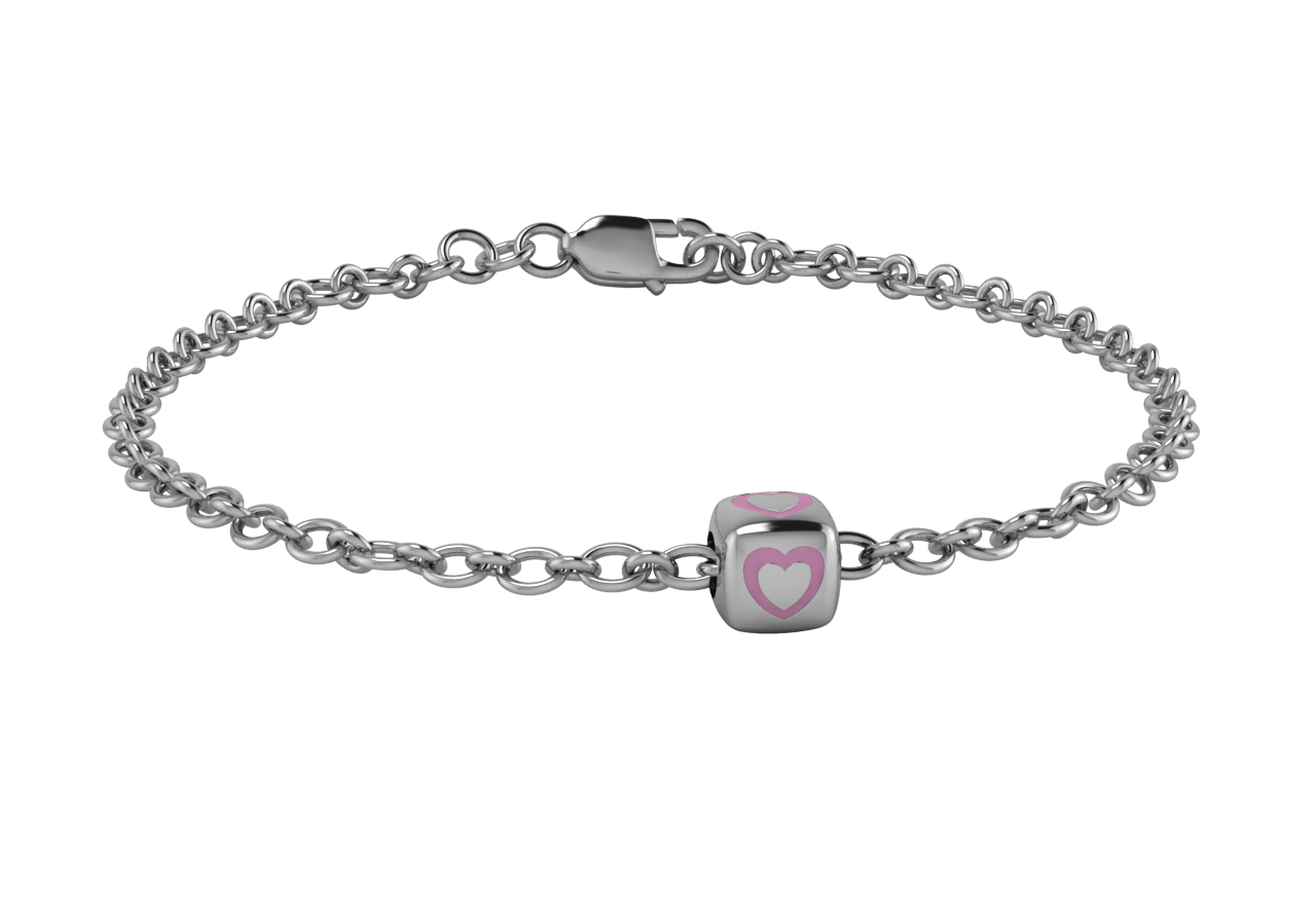 Sterling Silver Babykubes Single Heart Dice Bracelet For Baby And Child 4 / Pink Bracelets