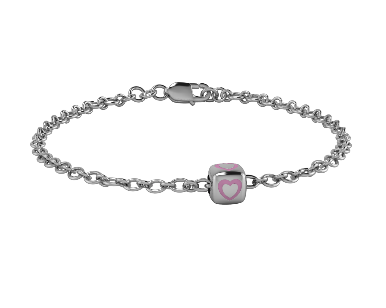 Sterling Silver Babykubes Single Heart Dice Bracelet For Baby And Child 4 / Pink Bracelets