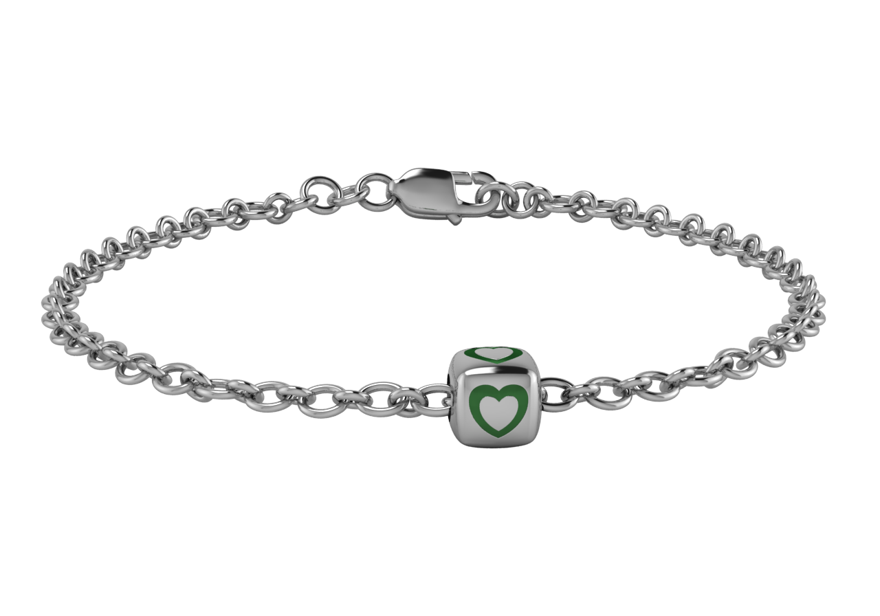 Sterling Silver Babykubes Single Heart Dice Bracelet For Baby And Child 4 / Green Bracelets