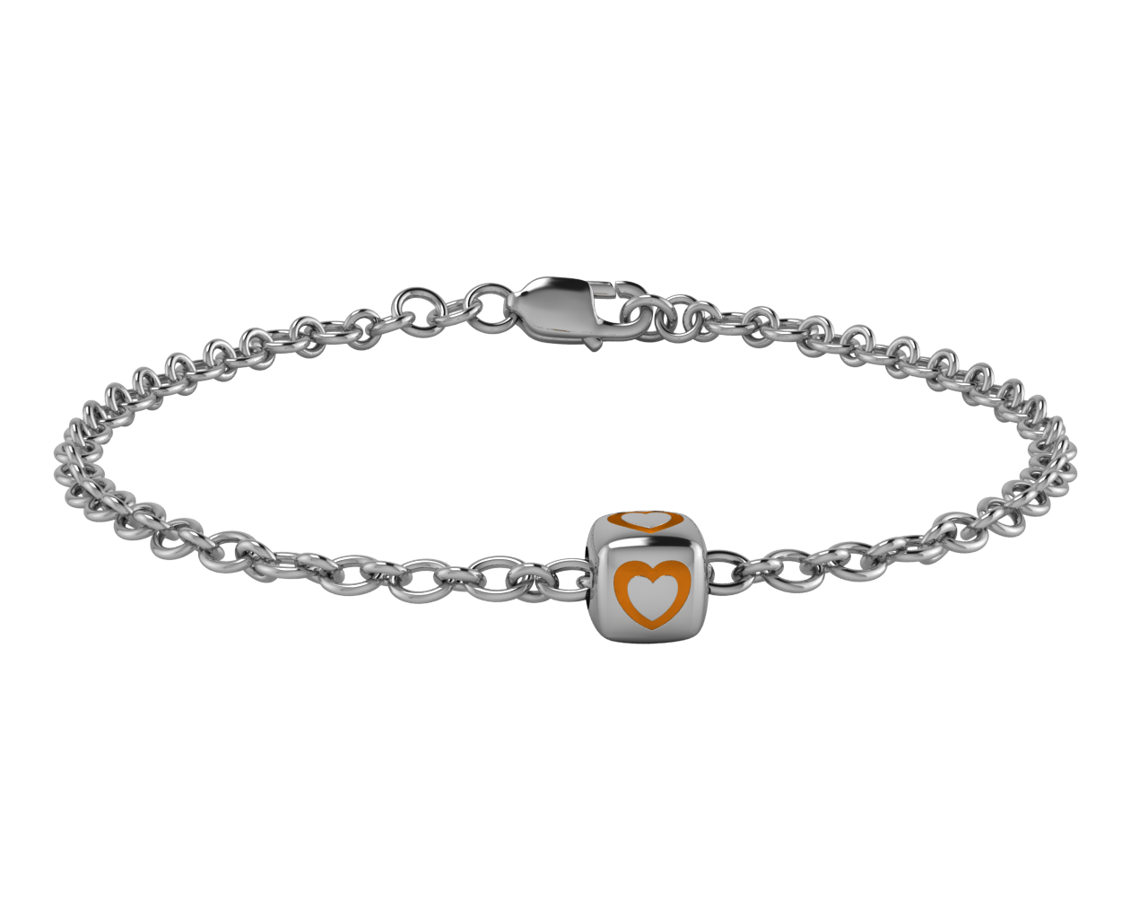 Sterling Silver Babykubes Single Heart Dice Bracelet For Baby And Child 4 / Orange Bracelets