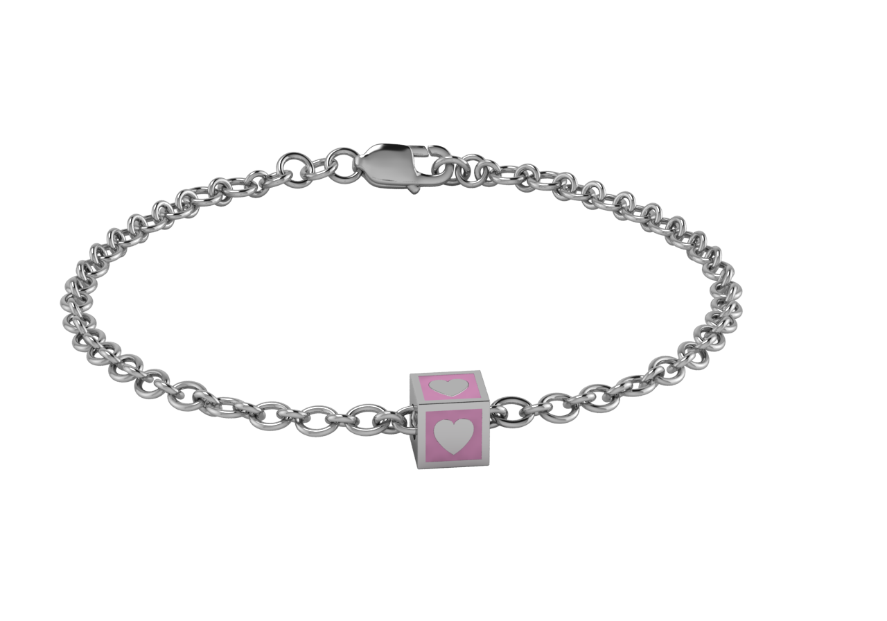 Sterling Silver Babykubes Gifting Heart Square Bracelet For Baby And Child 4 / Pink Bracelets