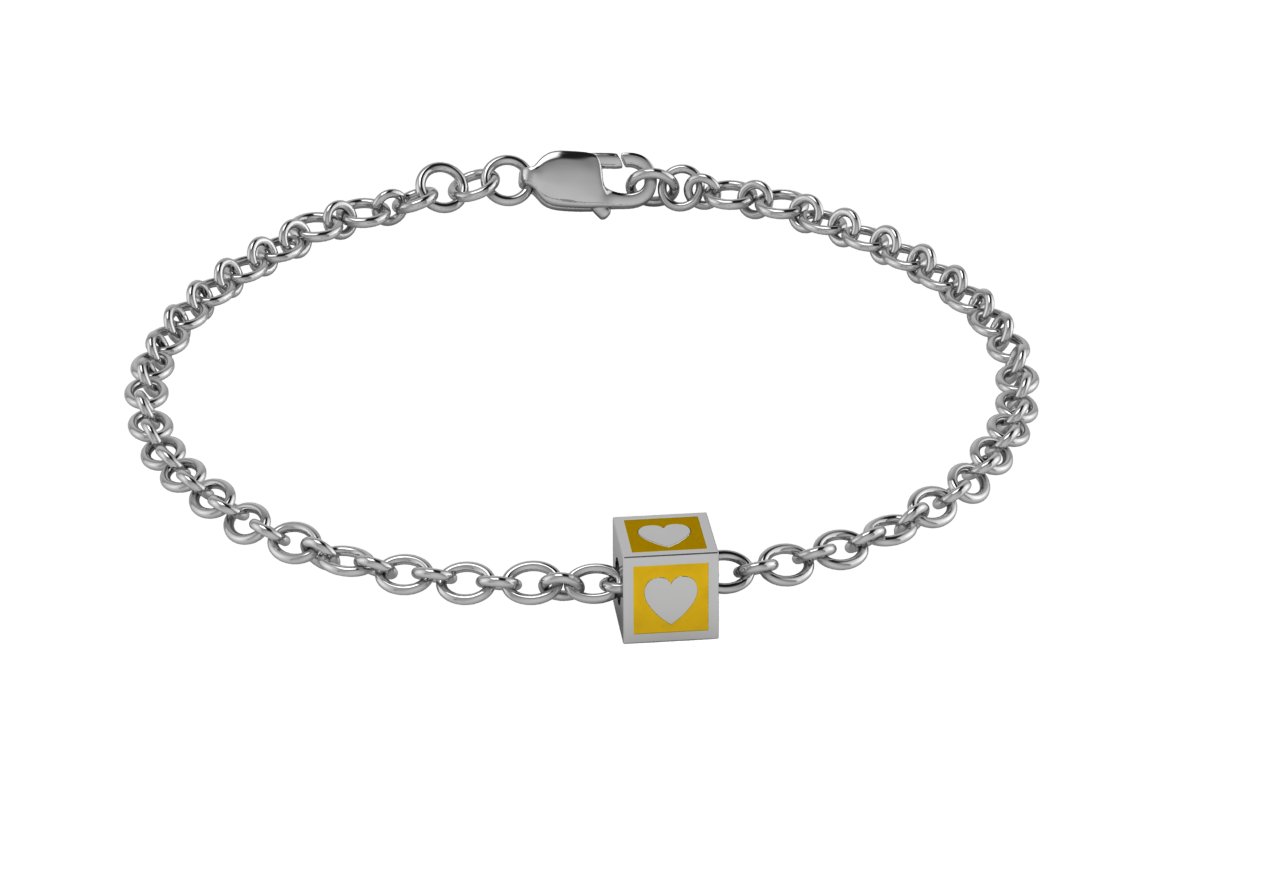 Sterling Silver Babykubes Gifting Heart Square Bracelet For Baby And Child 4 / Yellow Bracelets