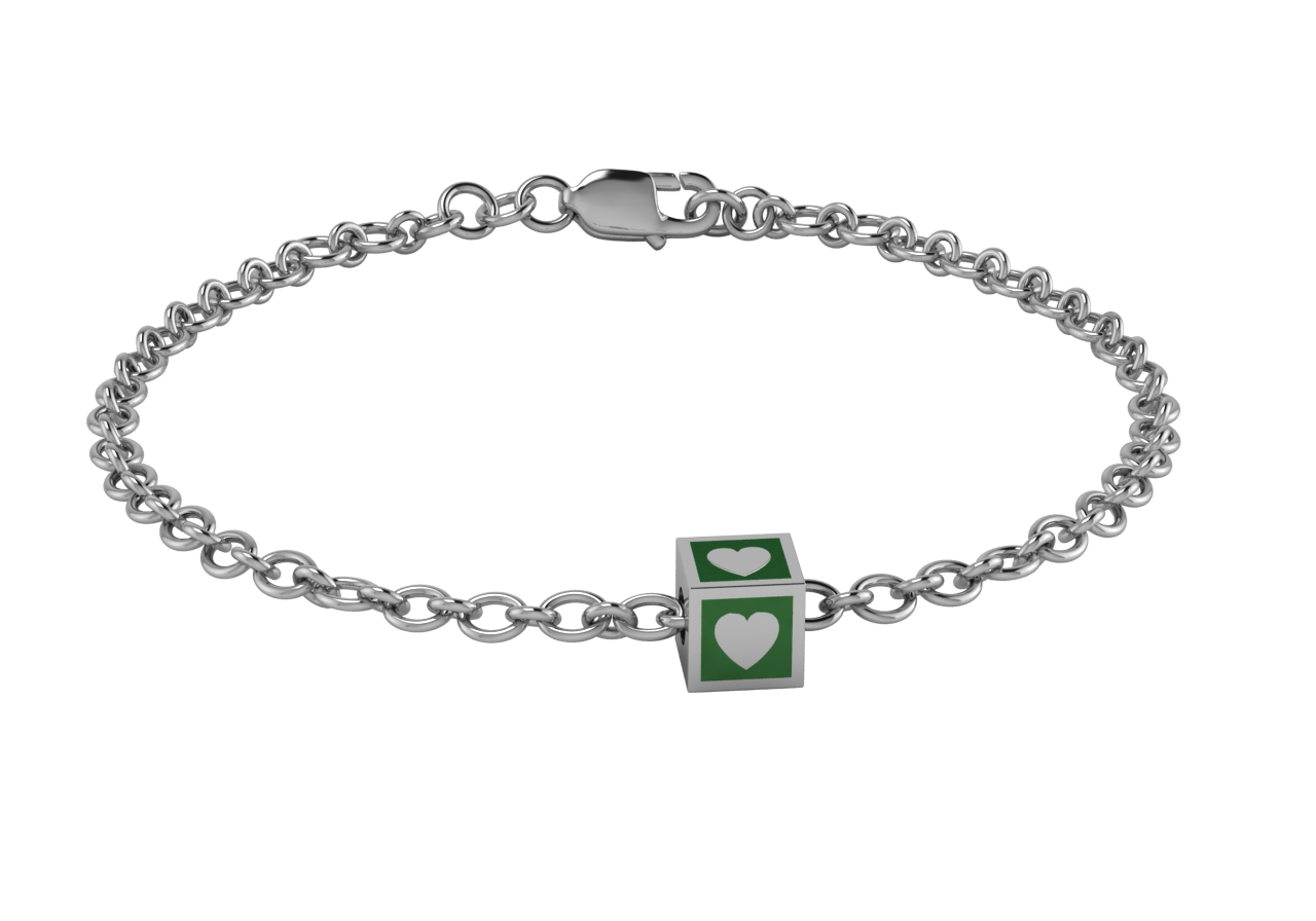 Sterling Silver Babykubes Gifting Heart Square Bracelet For Baby And Child 4 / Green Bracelets