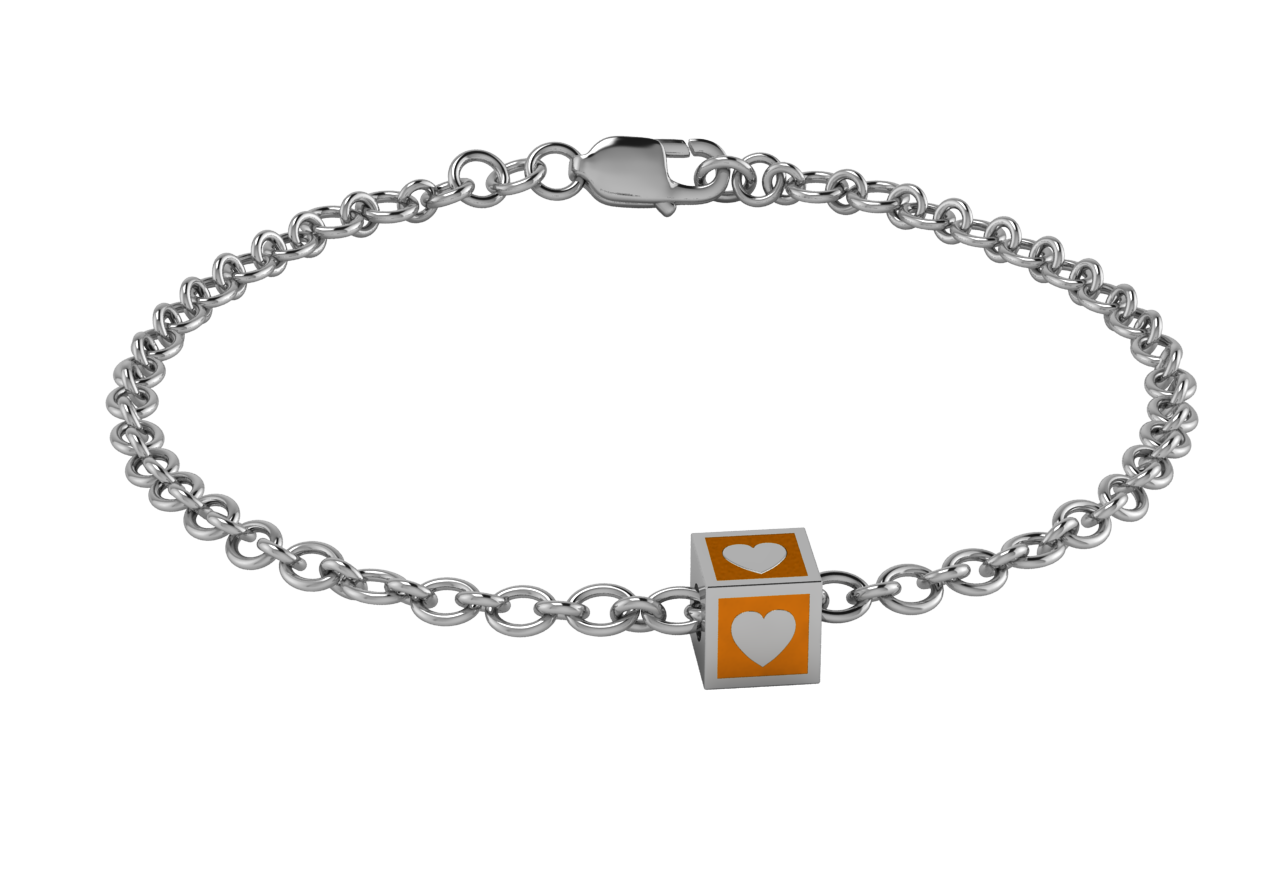 Sterling Silver Babykubes Gifting Heart Square Bracelet For Baby And Child 5 / Orange Bracelets