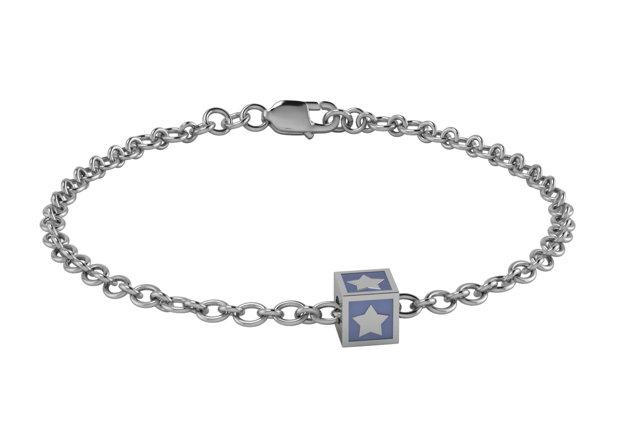 Sterling Silver Babykubes Single Star Square Bracelet For Baby And Child Bracelets