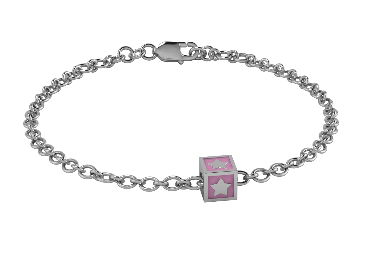 Sterling Silver Babykubes Single Star Square Bracelet For Baby And Child Bracelets