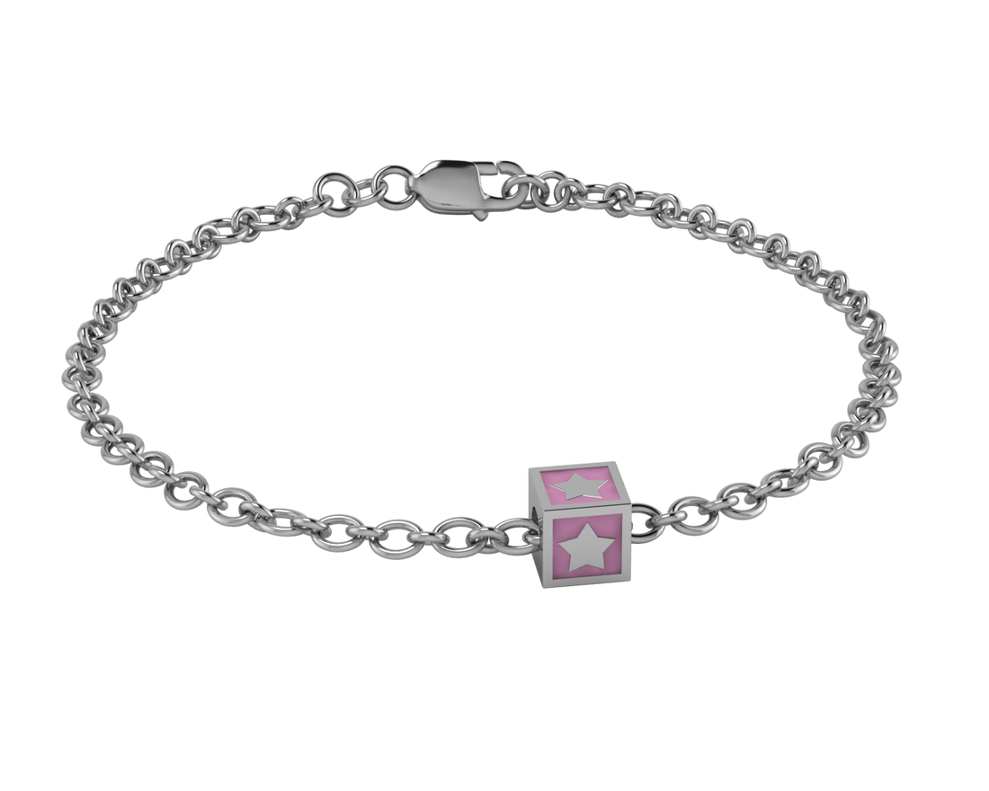 Sterling Silver Babykubes Single Star Square Bracelet For Baby And Child Bracelets