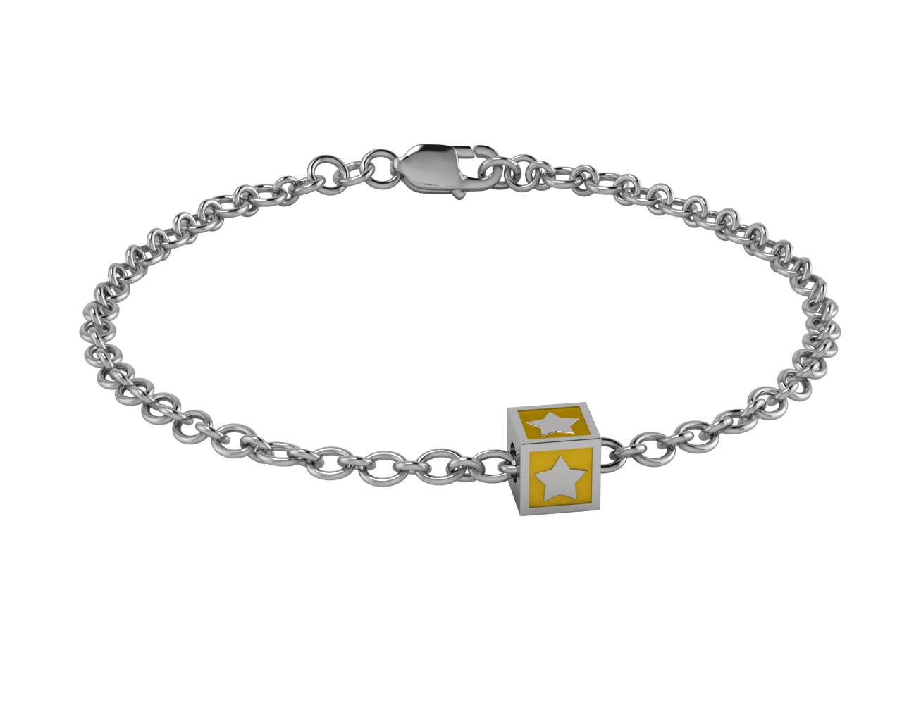 Sterling Silver Babykubes Single Star Square Bracelet For Baby And Child Bracelets