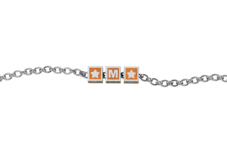 Sterling Silver Rakhi Personalised With Name - Orange Enamel Squares