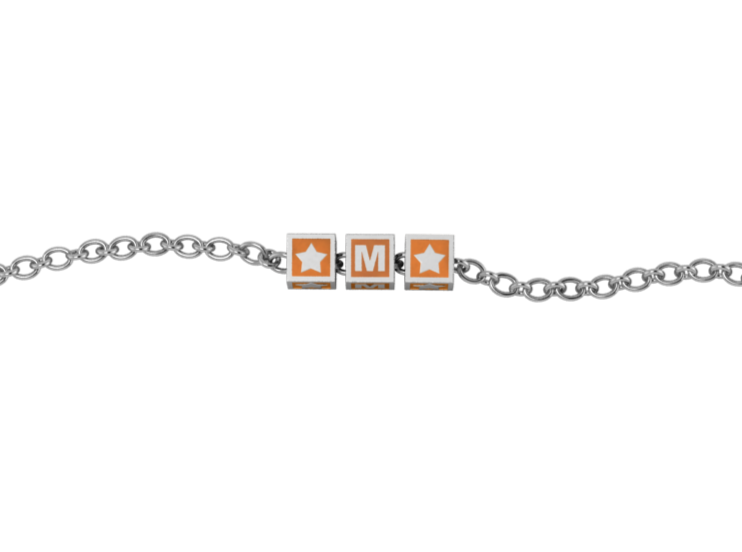 Sterling Silver Rakhi Personalised With Name - Orange Enamel Squares