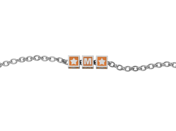 Sterling Silver Rakhi Personalised With Name - Orange Enamel Squares